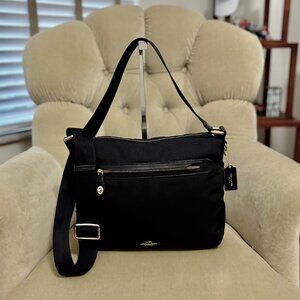 Auth COACH Iconic Legacy Black Nylon Turnlock Messenger Crossbody Bag